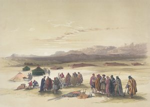 ワディアラバのAlloeenの野営地（手塗りのlitho） 作： David Roberts